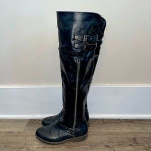 Sabina thigh high flat boot with buckle detail